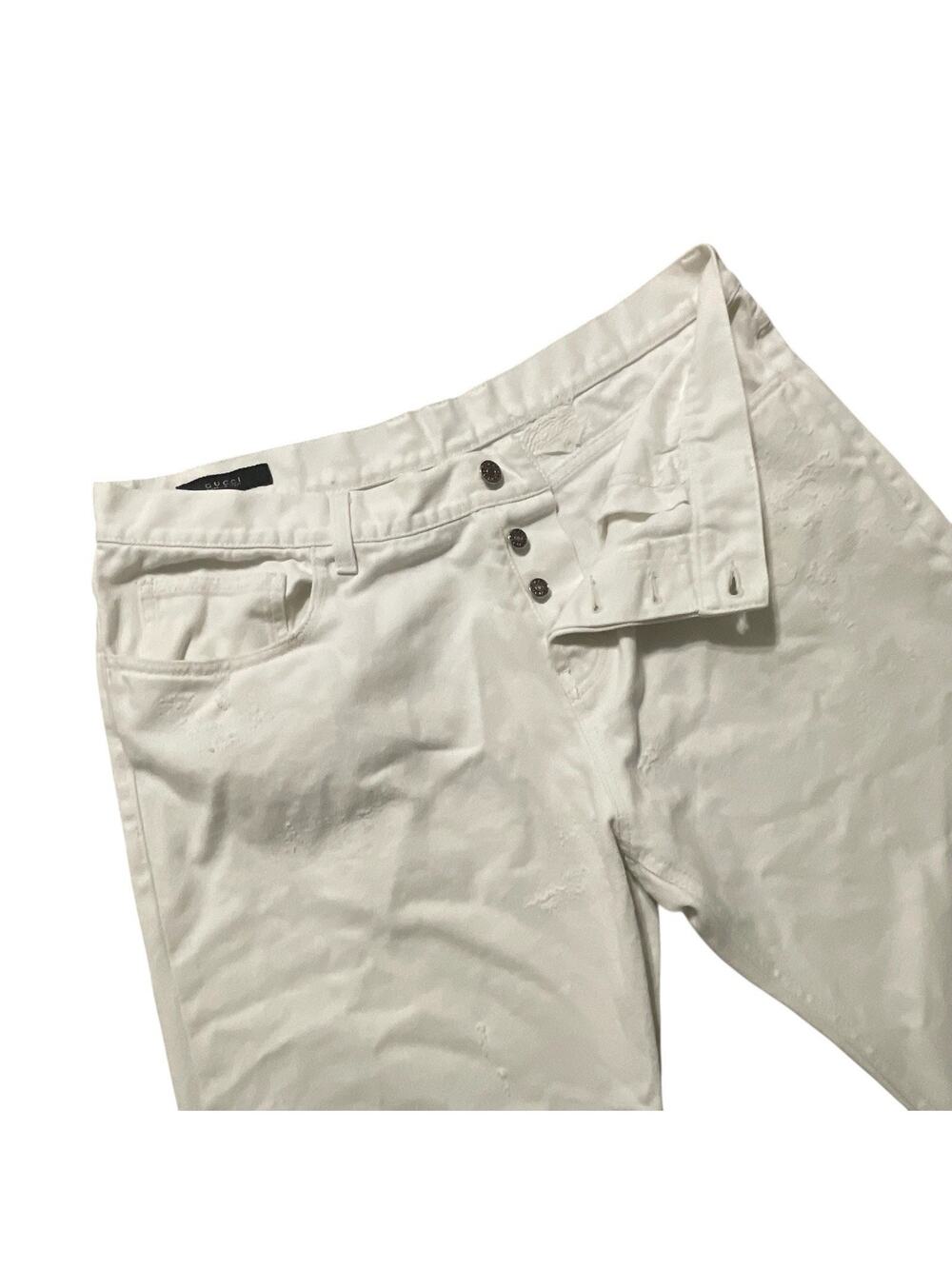 Gucci Jeans Mens 38x29 White Denim Button Fly Straight Distressed Modern Italy
